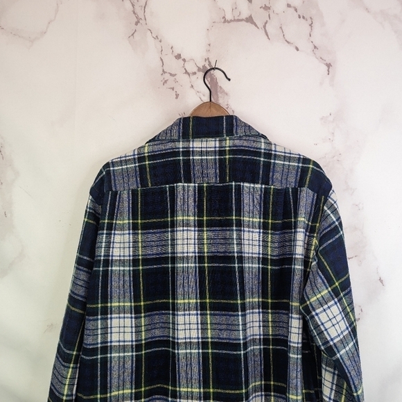 JC Penney Vintage Wool Button Up Shirt Size Large Men 70s Flannel Black Blue - Picture 7 of 12